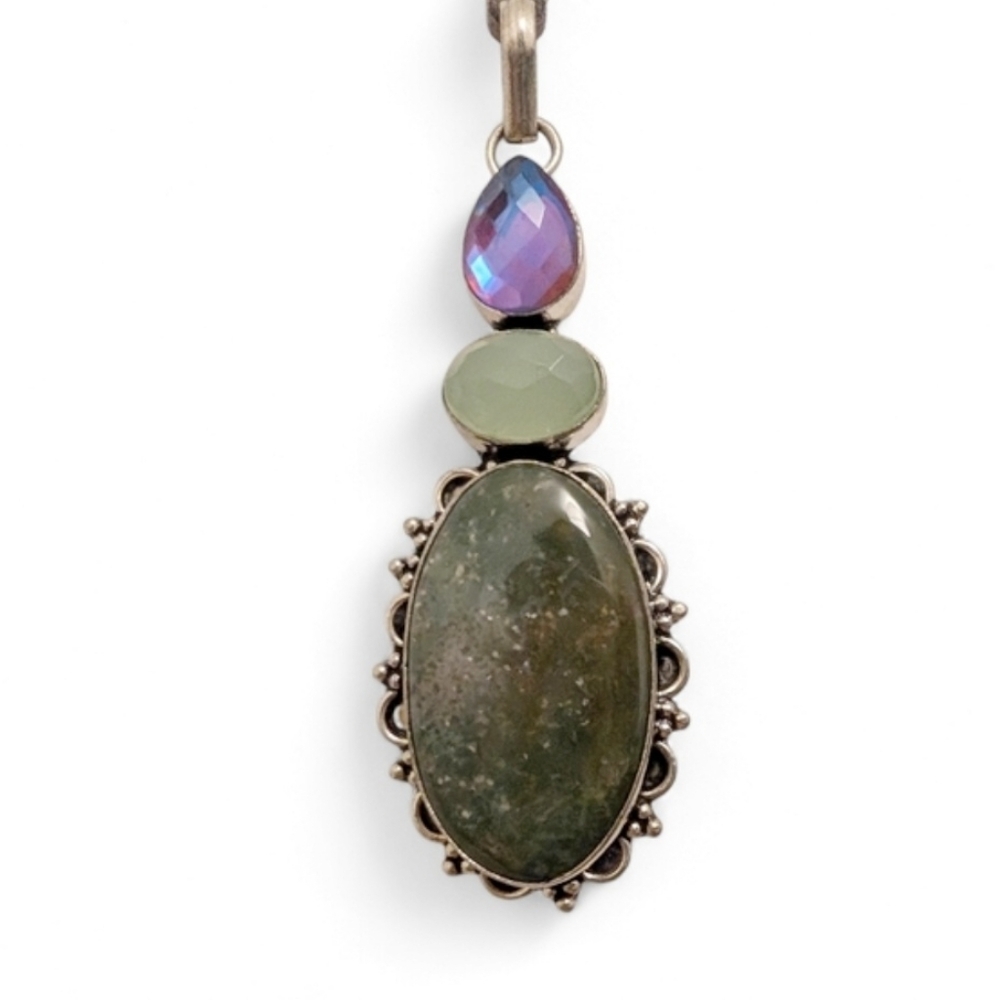 MOONSTONE Jasper Silver Pendent Necklace Vintage Handmade Artisan Jewelry